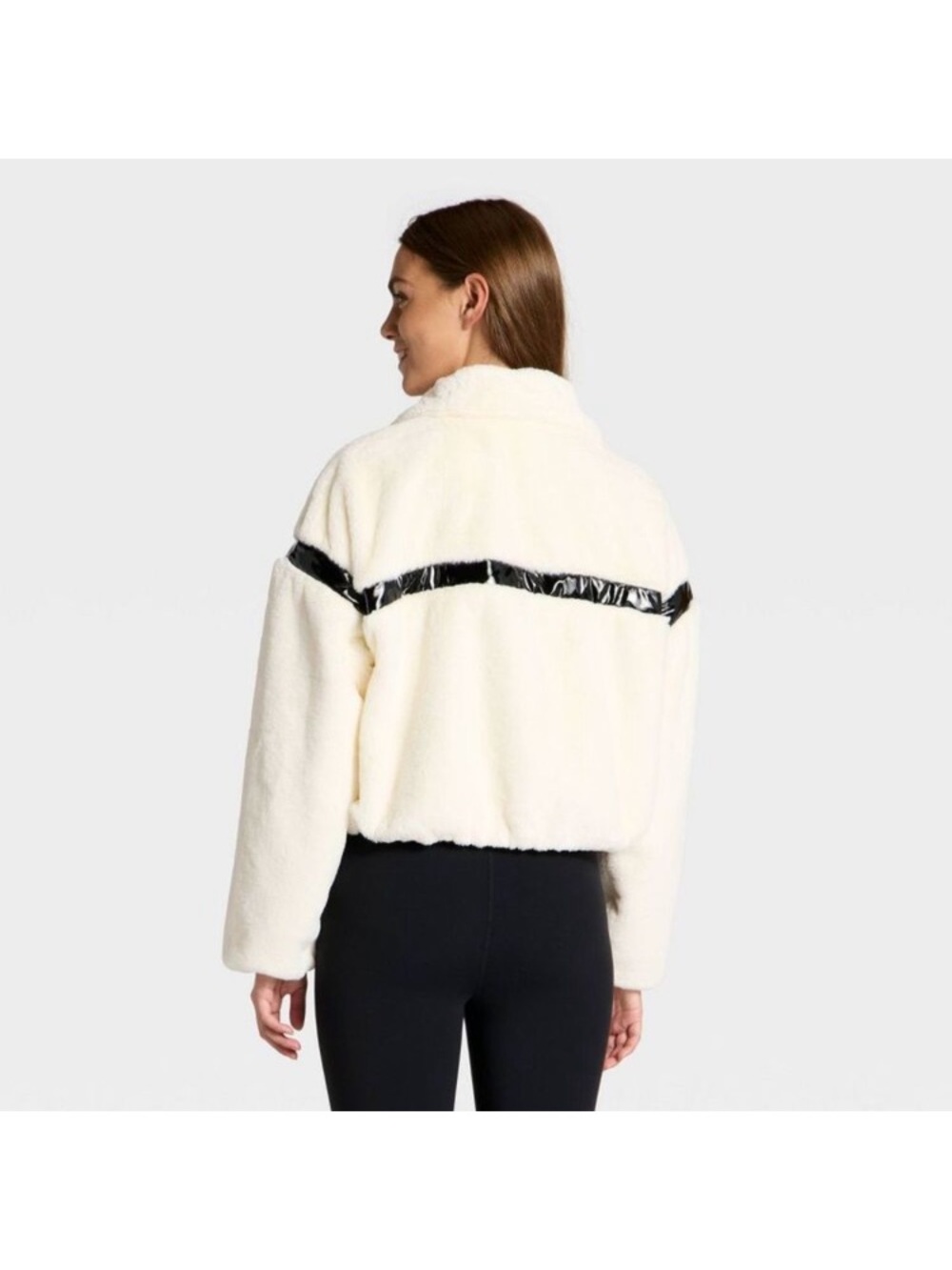 NWT JoyLab cream with black fleece jacket Size M perfect crop $5 quick ship - Picture 2 of 4